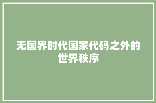 无国界时代国家代码之外的世界秩序