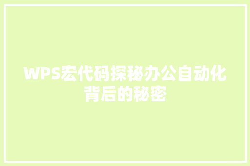 WPS宏代码探秘办公自动化背后的秘密