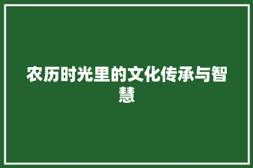 农历时光里的文化传承与智慧