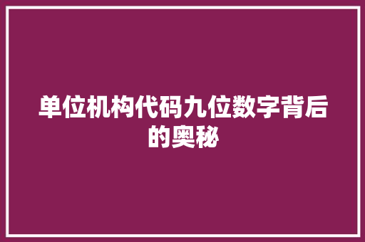 单位机构代码九位数字背后的奥秘