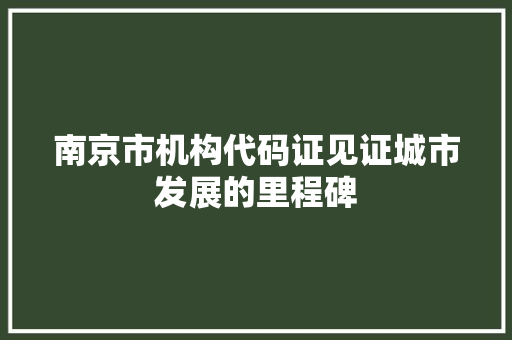 南京市机构代码证见证城市发展的里程碑