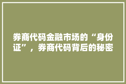 券商代码金融市场的“身份证”，券商代码背后的秘密