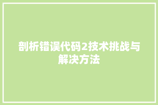 剖析错误代码2技术挑战与解决方法