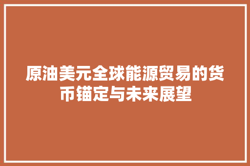 原油美元全球能源贸易的货币锚定与未来展望