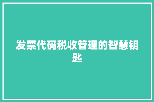 发票代码税收管理的智慧钥匙