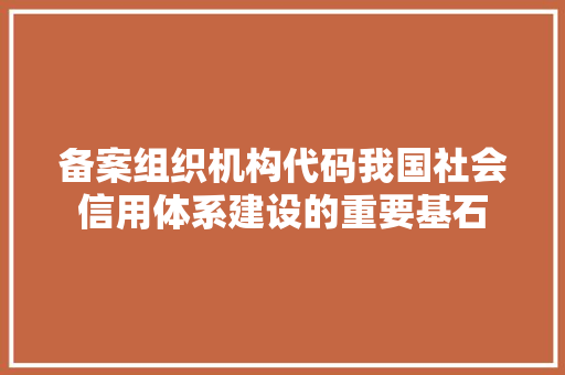 备案组织机构代码我国社会信用体系建设的重要基石