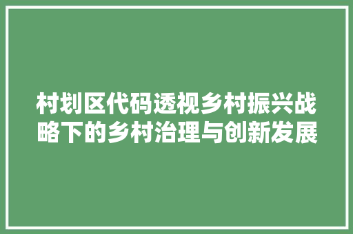 村划区代码透视乡村振兴战略下的乡村治理与创新发展