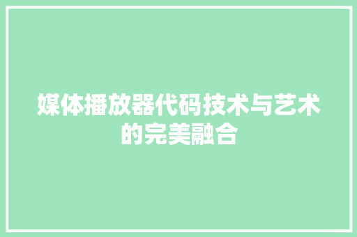 媒体播放器代码技术与艺术的完美融合