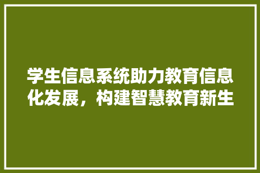 学生信息系统助力教育信息化发展，构建智慧教育新生态