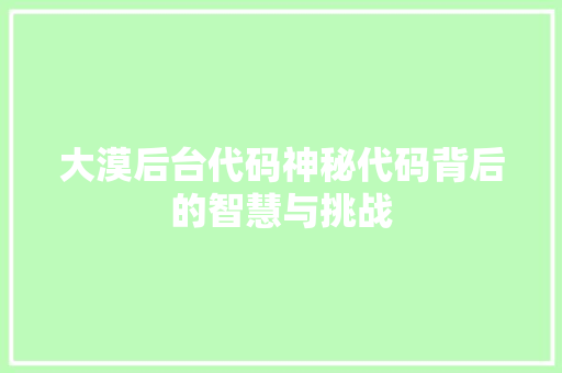 大漠后台代码神秘代码背后的智慧与挑战