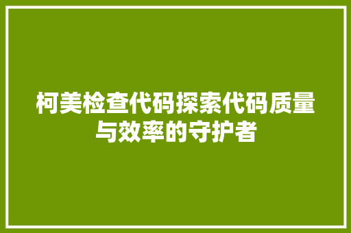 柯美检查代码探索代码质量与效率的守护者