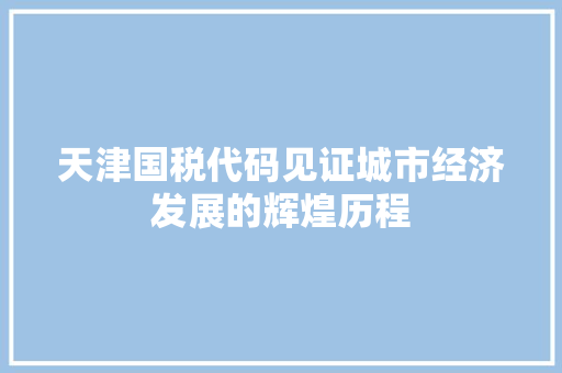 天津国税代码见证城市经济发展的辉煌历程