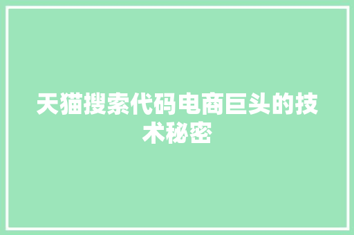 天猫搜索代码电商巨头的技术秘密