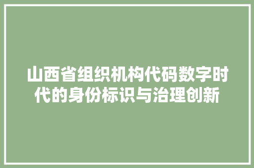 山西省组织机构代码数字时代的身份标识与治理创新