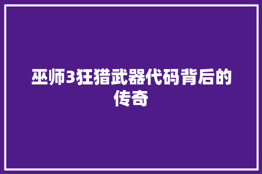 巫师3狂猎武器代码背后的传奇
