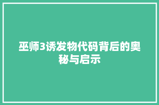 巫师3诱发物代码背后的奥秘与启示