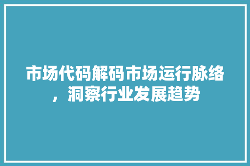 市场代码解码市场运行脉络，洞察行业发展趋势