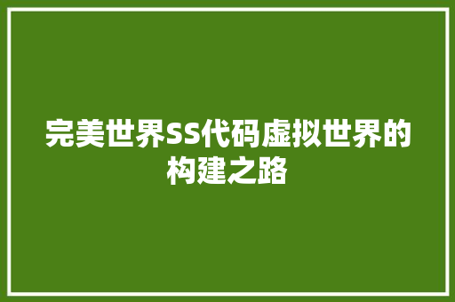 完美世界SS代码虚拟世界的构建之路