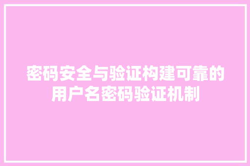 密码安全与验证构建可靠的用户名密码验证机制