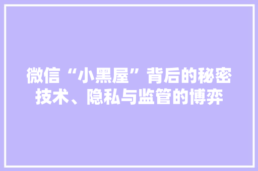 微信“小黑屋”背后的秘密技术、隐私与监管的博弈