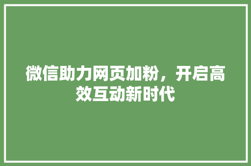 微信助力网页加粉，开启高效互动新时代