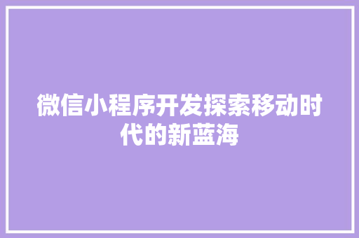 微信小程序开发探索移动时代的新蓝海