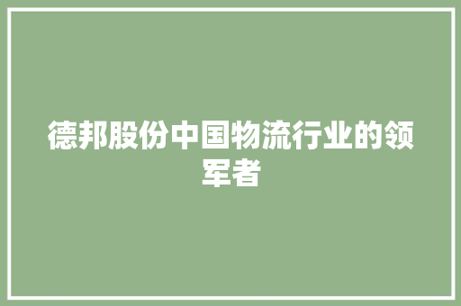德邦股份中国物流行业的领军者
