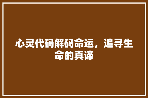 心灵代码解码命运，追寻生命的真谛