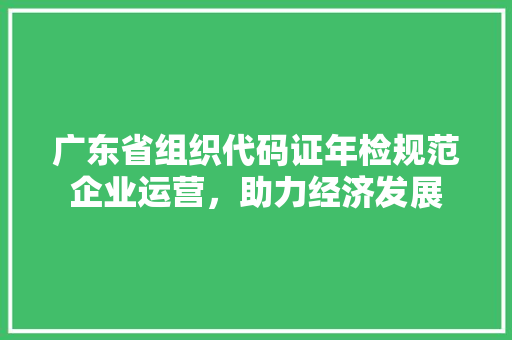 广东省组织代码证年检规范企业运营，助力经济发展