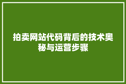 拍卖网站代码背后的技术奥秘与运营步骤