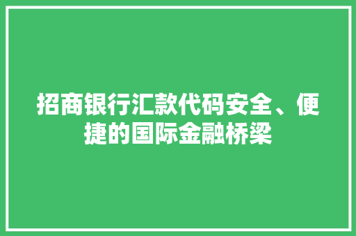 招商银行汇款代码安全、便捷的国际金融桥梁