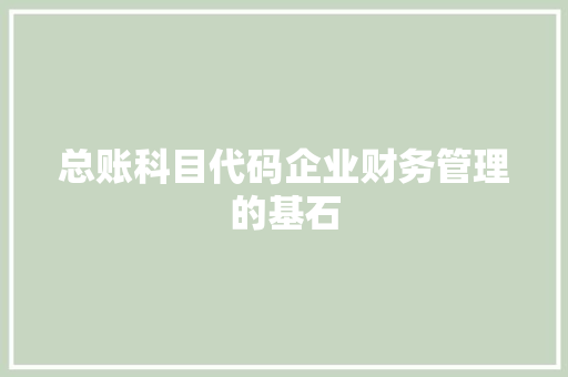 总账科目代码企业财务管理的基石
