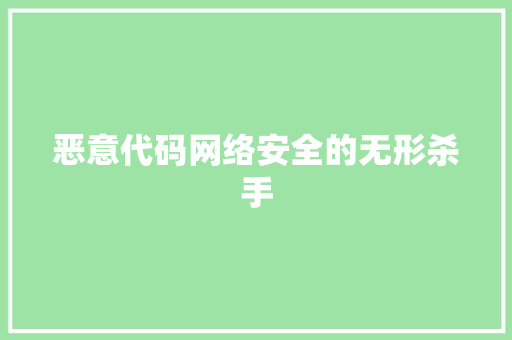 恶意代码网络安全的无形杀手