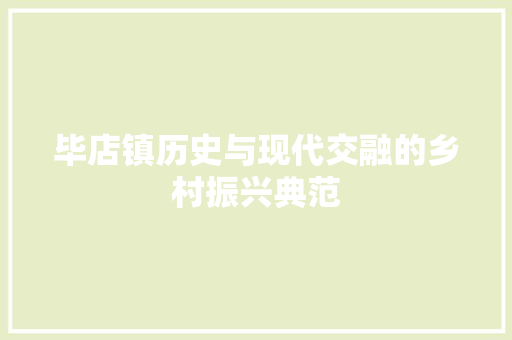 毕店镇历史与现代交融的乡村振兴典范