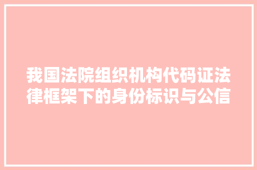 我国法院组织机构代码证法律框架下的身份标识与公信力保障