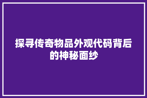 探寻传奇物品外观代码背后的神秘面纱