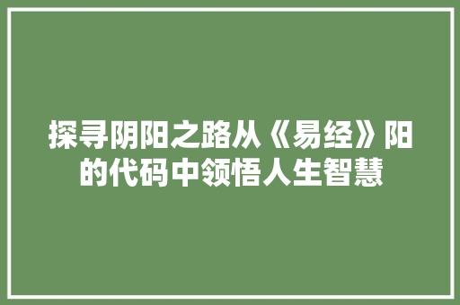 探寻阴阳之路从《易经》阳的代码中领悟人生智慧
