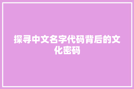 探寻中文名字代码背后的文化密码