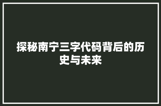 探秘南宁三字代码背后的历史与未来  第1张