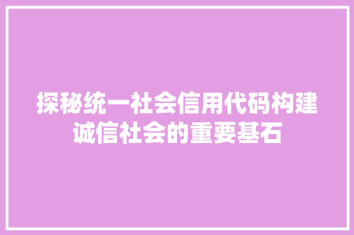 探秘统一社会信用代码构建诚信社会的重要基石