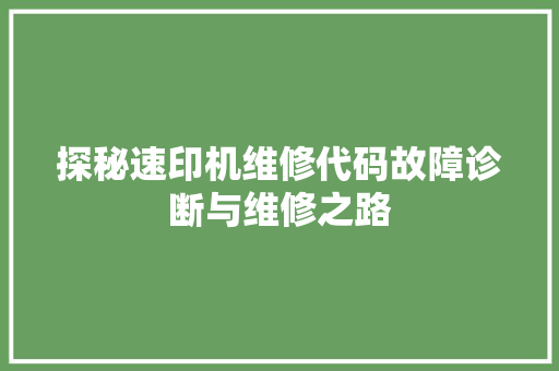 探秘速印机维修代码故障诊断与维修之路