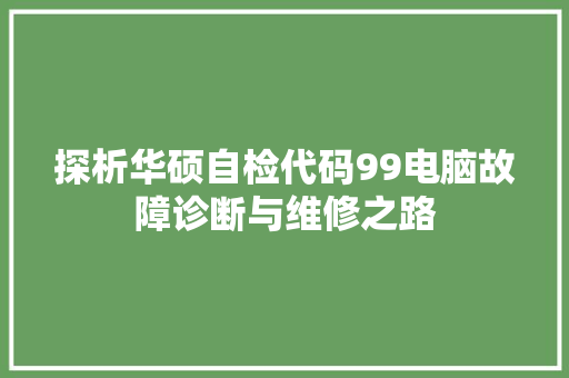 探析华硕自检代码99电脑故障诊断与维修之路