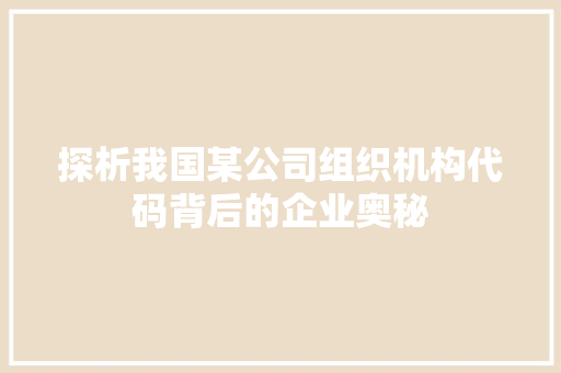探析我国某公司组织机构代码背后的企业奥秘