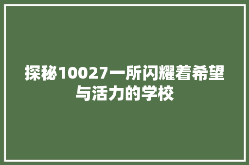 探秘10027一所闪耀着希望与活力的学校