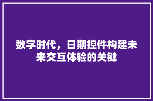数字时代，日期控件构建未来交互体验的关键