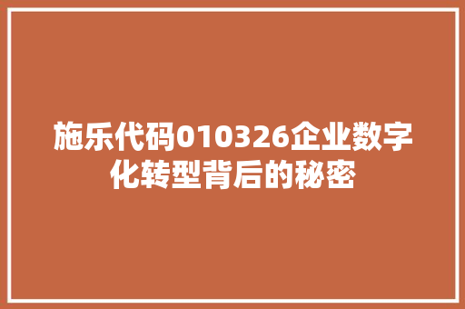 施乐代码010326企业数字化转型背后的秘密