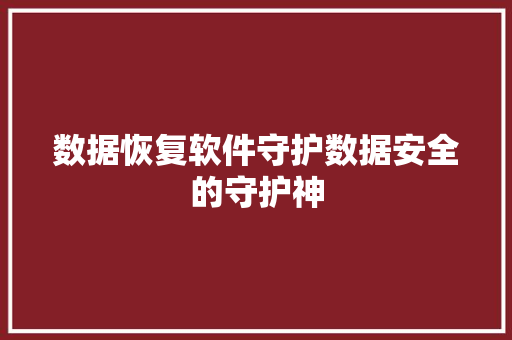 数据恢复软件守护数据安全的守护神