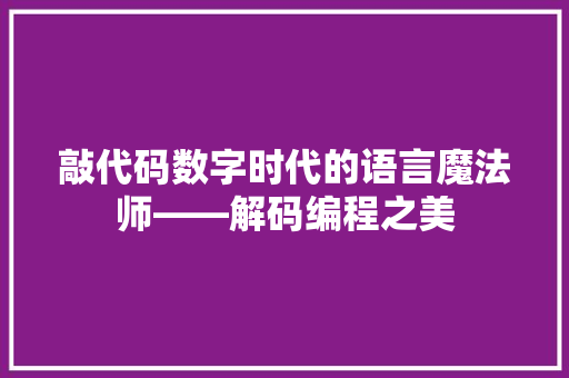 敲代码数字时代的语言魔法师——解码编程之美  第1张