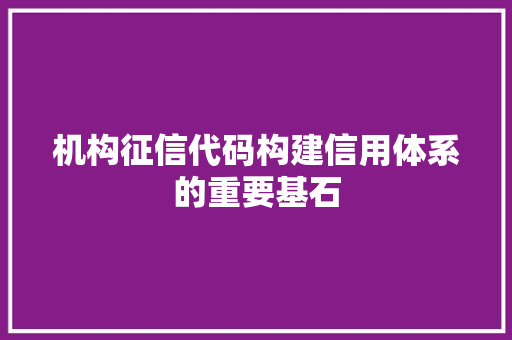 机构征信代码构建信用体系的重要基石