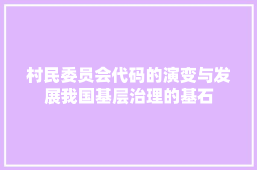 村民委员会代码的演变与发展我国基层治理的基石